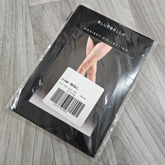 Bluebella Beige Lace Top Sheer Stockings Hold Ups Hosiery, Size L - Picture 1 of 4